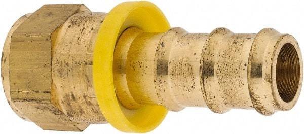 Eaton - 5/8" ID 7/8-14 UNF Barbed Push On Female JIC 37/SAE 45 Swivel Connector - 1-1/8" Cut Off Allowance, 2.54" Long, 1" Hex, Brass - Benchmark Tooling