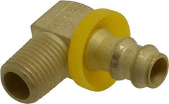 Eaton - 3/8" ID 1/4-18 NPT Barbed Push On Male Elbow - 3/8" Cut Off Allowance, 9/16" Hex, Brass - Benchmark Tooling