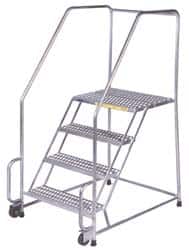 Ballymore - 83" 5 Step Ladder - Tilt & Roll Safety Ladder, 450 Lb Capacity, 50" Platform Height, 20" Base Width x 49" Depth, Perforated Tread - Benchmark Tooling