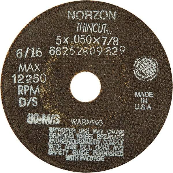 Norton - 5" Ceramic Cutoff Wheel - 1/16" Thick, 7/8" Arbor - Benchmark Tooling