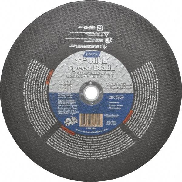 Norton - 12" 24 Grit Aluminum Oxide Cutoff Wheel - 1/8" Thick, 1" Arbor, 6,360 Max RPM, Use with Electric & Gas Powered Saws - Benchmark Tooling