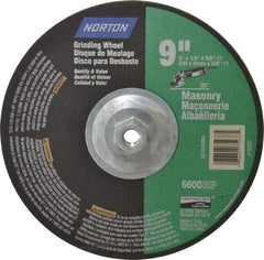 Norton - 24 Grit, 9" Wheel Diam, 1/4" Wheel Thickness, Type 27 Depressed Center Wheel - Silicon Carbide, 6,600 Max RPM, Compatible with Angle Grinder - Benchmark Tooling