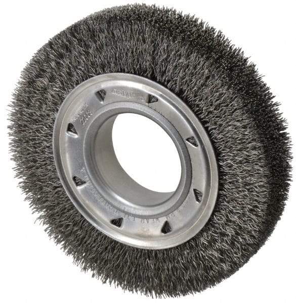 Osborn - 6" OD, 2" Arbor Hole, Crimped Steel Wheel Brush - 1-1/4" Face Width, 1" Trim Length, 0.014" Filament Diam, 6,000 RPM - Benchmark Tooling