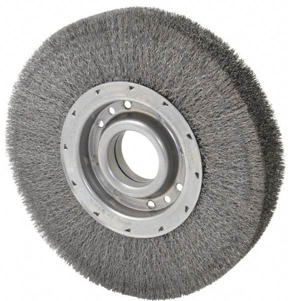 Osborn - 10" OD, 2" Arbor Hole, Crimped Steel Wheel Brush - 2" Face Width, 2-1/8" Trim Length, 0.01" Filament Diam, 3,600 RPM - Benchmark Tooling