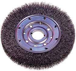 Osborn - 14" OD, 2" Arbor Hole, Crimped Nylon Wheel Brush - 1" Face Width, 2-1/8" Trim Length, 2,400 RPM - Benchmark Tooling