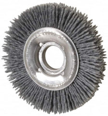 Osborn - 4" OD, 5/8" Arbor Hole, Crimped Nylon Wheel Brush - 1/2" Face Width, 5/8" Trim Length, 20,000 RPM - Benchmark Tooling