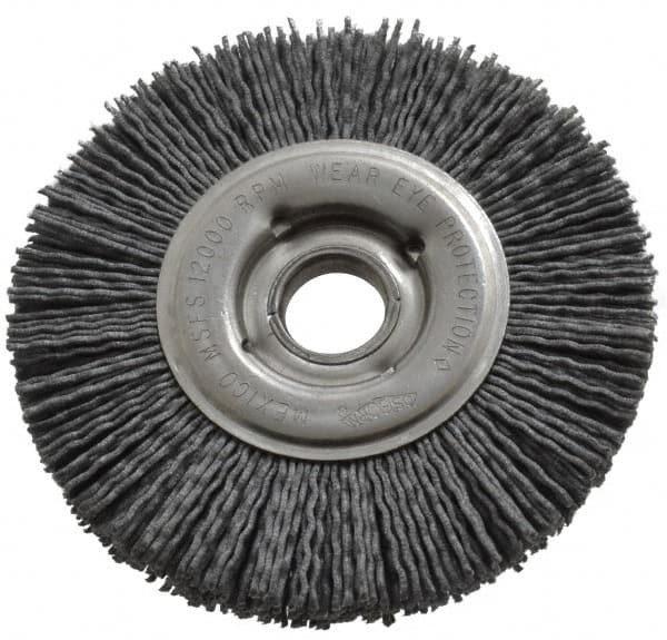 Osborn - 4" OD, 5/8" Arbor Hole, Crimped Nylon Wheel Brush - 5/8" Face Width, 3/4" Trim Length, 12,000 RPM - Benchmark Tooling