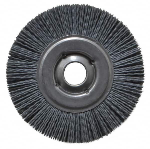 Osborn - 4" OD, 5/8" Arbor Hole, Crimped Nylon Wheel Brush - 5/8" Face Width, 3/4" Trim Length, 12,000 RPM - Benchmark Tooling