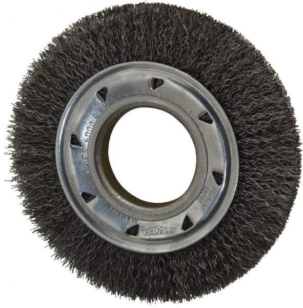 Osborn - 6" OD, 2" Arbor Hole, Crimped Steel Wheel Brush - 7/8" Face Width, 1" Trim Length, 0.014" Filament Diam, 6,000 RPM - Benchmark Tooling