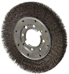 Osborn - 8" OD, 2" Arbor Hole, Crimped Steel Wheel Brush - 5/8" Face Width, 1-1/2" Trim Length, 0.014" Filament Diam, 4,500 RPM - Benchmark Tooling