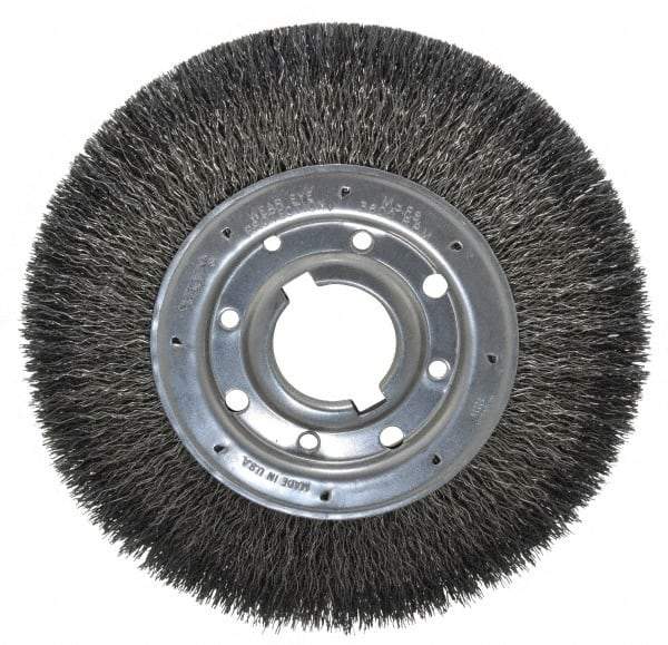 Osborn - 10" OD, 2" Arbor Hole, Crimped Steel Wheel Brush - 1-1/4" Face Width, 2" Trim Length, 0.02" Filament Diam, 3,600 RPM - Benchmark Tooling