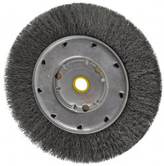 Osborn - 6" OD, 1/2 & 5/8" Arbor Hole, Crimped Steel Wheel Brush - 5/8" Face Width, 1-1/8" Trim Length, 0.008" Filament Diam, 6,000 RPM - Benchmark Tooling