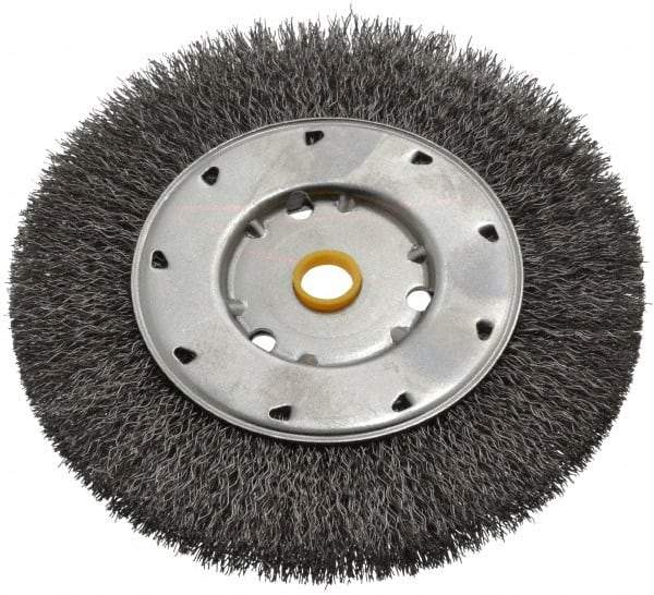 Osborn - 6" OD, 1/2 & 5/8" Arbor Hole, Crimped Steel Wheel Brush - 5/8" Face Width, 1-1/8" Trim Length, 0.0118" Filament Diam, 6,000 RPM - Benchmark Tooling