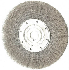 Osborn - 10" OD, 1-1/4" Arbor Hole, Crimped Steel Wheel Brush - 5/8" Face Width, 2-1/2" Trim Length, 0.0104" Filament Diam, 3,600 RPM - Benchmark Tooling