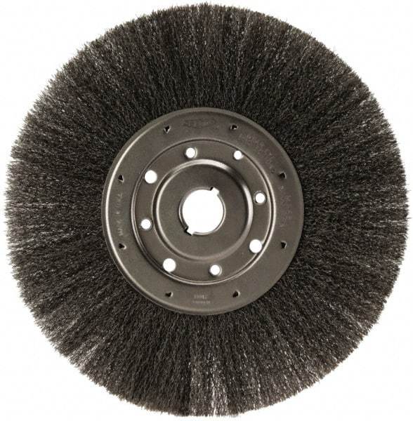 Osborn - 12" OD, 1-1/4" Arbor Hole, Crimped Steel Wheel Brush - 1/2" Face Width, 3" Trim Length, 0.0104" Filament Diam, 3,000 RPM - Benchmark Tooling