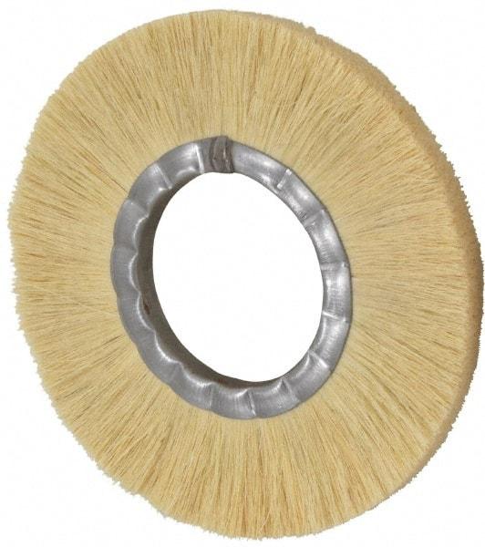 Osborn - 8" OD, 3-1/4" Arbor Hole, Crimped Natural Fiber Wheel Brush - 17/32" Face Width, 1-7/8" Trim Length, 4,800 RPM - Benchmark Tooling