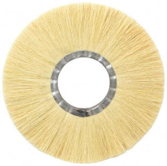 Osborn - 10" OD, 3-1/4" Arbor Hole, Crimped Natural Fiber Wheel Brush - 17/32" Face Width, 2-7/8" Trim Length, 4,250 RPM - Benchmark Tooling