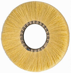 Osborn - 12" OD, 4-1/4" Arbor Hole, Crimped Natural Fiber Wheel Brush - 17/32" Face Width, 3-3/8" Trim Length, 3,600 RPM - Benchmark Tooling