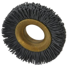 Osborn - 1-1/2" OD, 1/2" Arbor Hole, Crimped Nylon Wheel Brush - 1/4" Face Width, 1/4" Trim Length, 20,000 RPM - Benchmark Tooling