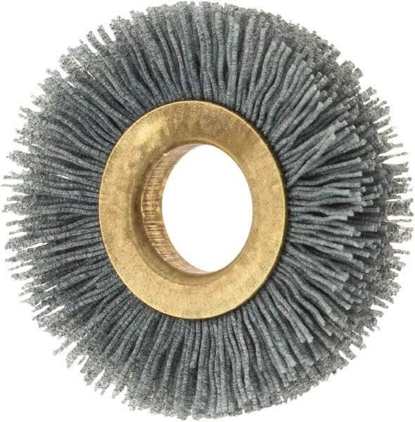 Osborn - 2" OD, 5/8" Arbor Hole, Crimped Nylon Wheel Brush - 3/8" Face Width, 7/16" Trim Length, 15,000 RPM - Benchmark Tooling