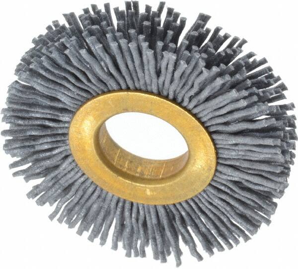 Osborn - 2" OD, 5/8" Arbor Hole, Crimped Nylon Wheel Brush - 3/8" Face Width, 7/16" Trim Length, 15,000 RPM - Benchmark Tooling