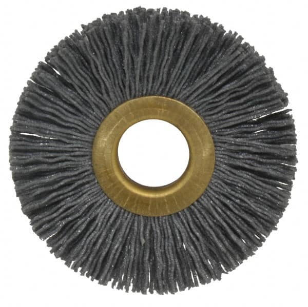 Osborn - 2-1/2" OD, 5/8" Arbor Hole, Crimped Nylon Wheel Brush - 3/8" Face Width, 11/16" Trim Length, 15,000 RPM - Benchmark Tooling