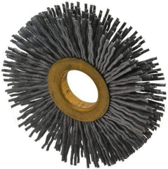 Osborn - 2-1/2" OD, 5/8" Arbor Hole, Crimped Nylon Wheel Brush - 3/8" Face Width, 11/16" Trim Length, 15,000 RPM - Benchmark Tooling