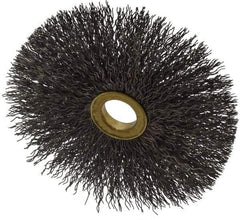 Osborn - 4" OD, 5/8" Arbor Hole, Crimped Steel Wheel Brush - 3/16" Face Width, 1-1/2" Trim Length, 0.014" Filament Diam, 15,000 RPM - Benchmark Tooling