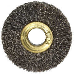 Osborn - 1-1/2" OD, 3/8" Arbor Hole, Crimped Stainless Steel Wheel Brush - 7/32" Face Width, 3/8" Trim Length, 0.005" Filament Diam, 20,000 RPM - Benchmark Tooling