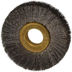 Osborn - 2" OD, 1/2" Arbor Hole, Crimped Stainless Steel Wheel Brush - 1/4" Face Width, 1/2" Trim Length, 0.005" Filament Diam, 20,000 RPM - Benchmark Tooling