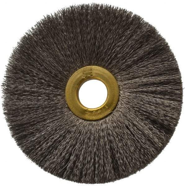 Osborn - 3" OD, 1/2" Arbor Hole, Crimped Stainless Steel Wheel Brush - 1/4" Face Width, 1" Trim Length, 0.005" Filament Diam, 20,000 RPM - Benchmark Tooling