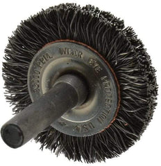 Osborn - 1-1/2" OD, 1/4" Shank Diam, Crimped Steel Wheel Brush - 3/8" Face Width, 9/32" Trim Length, 0.014" Filament Diam, 25,000 RPM - Benchmark Tooling