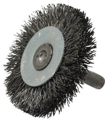 Osborn - 2" OD, 1/4" Shank Diam, Crimped Steel Wheel Brush - 3/8" Face Width, 7/16" Trim Length, 0.014" Filament Diam, 25,000 RPM - Benchmark Tooling