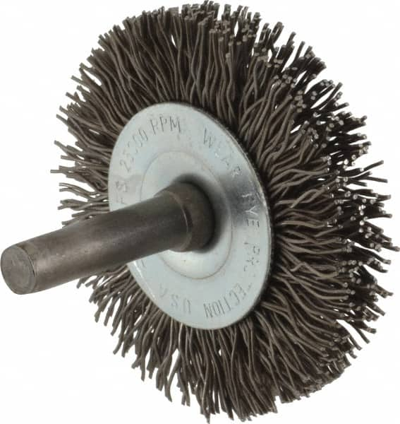 Osborn - 2" OD, 1/4" Shank Diam, Crimped Steel Wheel Brush - 3/8" Face Width, 7/16" Trim Length, 0.02" Filament Diam, 25,000 RPM - Benchmark Tooling