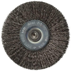 Osborn - 2-1/2" OD, 1/4" Shank Diam, Crimped Steel Wheel Brush - 7/16" Face Width, 11/16" Trim Length, 0.008" Filament Diam, 25,000 RPM - Benchmark Tooling