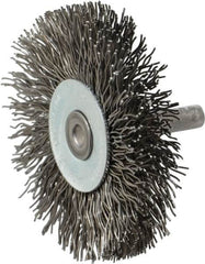 Osborn - 2-1/2" OD, 1/4" Shank Diam, Crimped Steel Wheel Brush - 7/16" Face Width, 11/16" Trim Length, 0.02" Filament Diam, 25,000 RPM - Benchmark Tooling