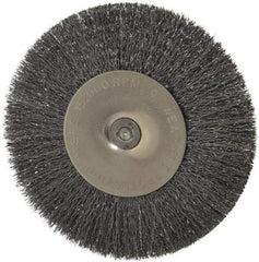 Osborn - 4" OD, 1/4" Shank Diam, Crimped Steel Wheel Brush - 1/2" Face Width, 1" Trim Length, 0.008" Filament Diam, 15,000 RPM - Benchmark Tooling