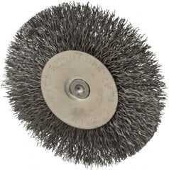 Osborn - 4" OD, 1/4" Shank Diam, Crimped Steel Wheel Brush - 1/2" Face Width, 1" Trim Length, 0.014" Filament Diam, 15,000 RPM - Benchmark Tooling