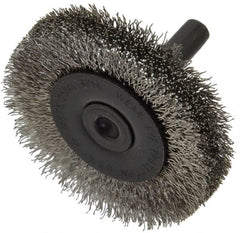 Osborn - 2" OD, 1/4" Shank Diam, Crimped Stainless Steel Wheel Brush - 3/8" Face Width, 7/16" Trim Length, 0.008" Filament Diam, 25,000 RPM - Benchmark Tooling