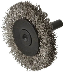 Osborn - 2" OD, 1/4" Shank Diam, Crimped Stainless Steel Wheel Brush - 3/8" Face Width, 7/16" Trim Length, 0.014" Filament Diam, 25,000 RPM - Benchmark Tooling