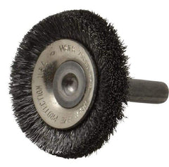 Osborn - 1-1/2" OD, 1/4" Shank Diam, Crimped Steel Wheel Brush - 3/8" Face Width, 3/8" Trim Length, 0.006" Filament Diam, 20,000 RPM - Benchmark Tooling