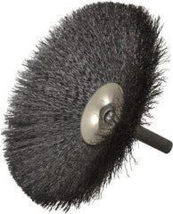 Osborn - 4" OD, 1/4" Shank Diam, Crimped Steel Wheel Brush - 1/2" Face Width, 1-7/16" Trim Length, 0.006" Filament Diam, 15,000 RPM - Benchmark Tooling