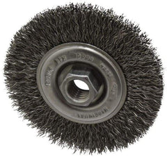 Osborn - 4" OD, 5/8-11 Arbor Hole, Crimped Steel Wheel Brush - 1/2" Face Width, 0.014" Filament Diam, 15,000 RPM - Benchmark Tooling