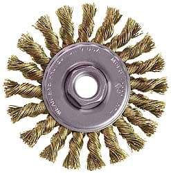 Osborn - 4" OD, M14x2.00 Arbor Hole, Knotted Stainless Steel Wheel Brush - 3/8" Face Width, 7/8" Trim Length, 0.014" Filament Diam, 20,000 RPM - Benchmark Tooling