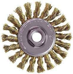 Osborn - 4" OD, M14x2.00 Arbor Hole, Knotted Stainless Steel Wheel Brush - 3/8" Face Width, 7/8" Trim Length, 0.02" Filament Diam, 20,000 RPM - Benchmark Tooling