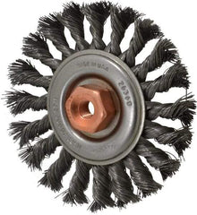 Osborn - 4" OD, 3/8-24 Arbor Hole, Knotted Steel Wheel Brush - 3/8" Face Width, 7/8" Trim Length, 0.014" Filament Diam, 20,000 RPM - Benchmark Tooling