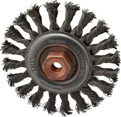 Osborn - 4" OD, 3/8-24 Arbor Hole, Knotted Steel Wheel Brush - 3/8" Face Width, 7/8" Trim Length, 0.02" Filament Diam, 20,000 RPM - Benchmark Tooling