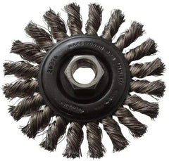 Osborn - 4" OD, 5/8-11 Arbor Hole, Knotted Stainless Steel Wheel Brush - 3/8" Face Width, 7/8" Trim Length, 0.014" Filament Diam, 20,000 RPM - Benchmark Tooling