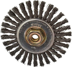 Osborn - 4" OD, M10x1.25 Arbor Hole, Knotted Steel Wheel Brush - 1/4" Face Width, 7/8" Trim Length, 0.02" Filament Diam, 20,000 RPM - Benchmark Tooling