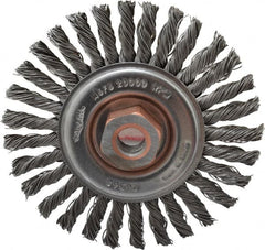 Osborn - 4" OD, 1/2-13 Arbor Hole, Knotted Steel Wheel Brush - 1/4" Face Width, 7/8" Trim Length, 0.02" Filament Diam, 20,000 RPM - Benchmark Tooling